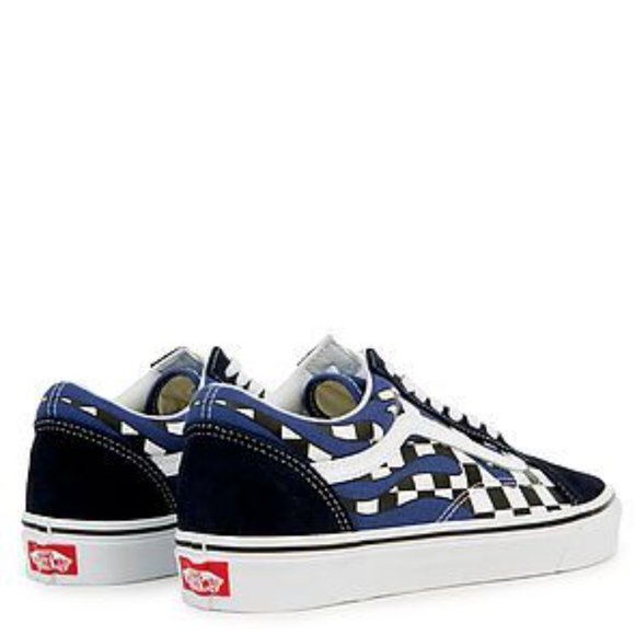 Vans Old Skool Checker Flame in Navy Blue Checker/True White Canvas Skate Shoes - Picture 11 of 16